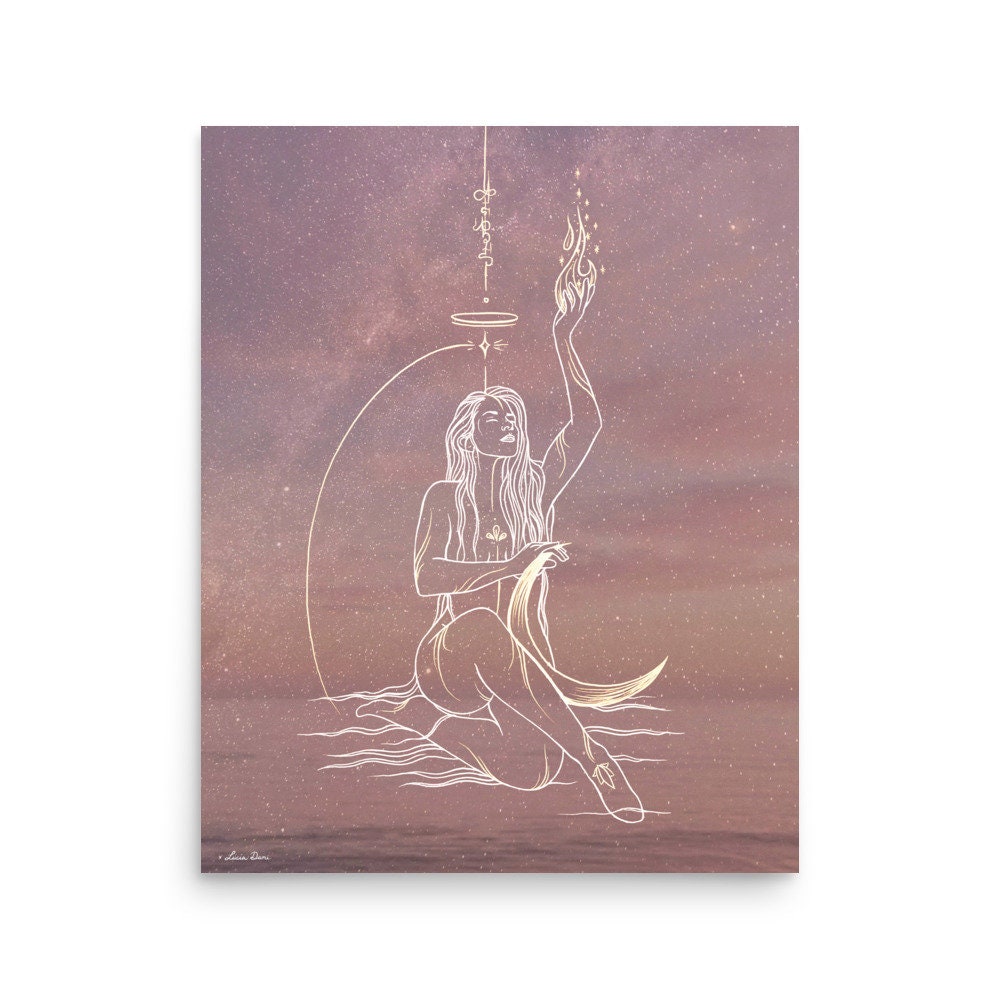Goddess of Fire Art Print: Empowering Cosmic Boho Decor