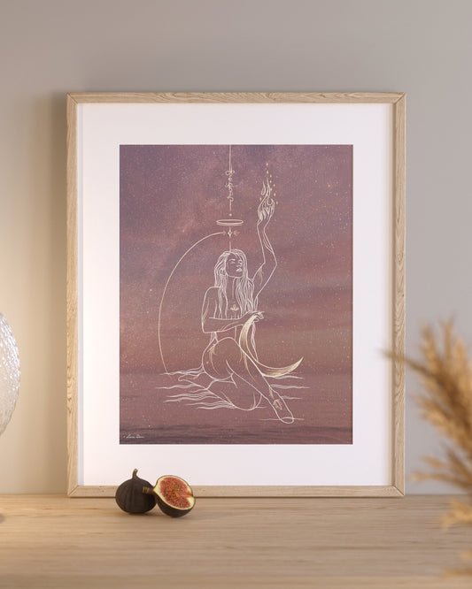 Goddess of Fire Art Print: Empowering Cosmic Boho Decor