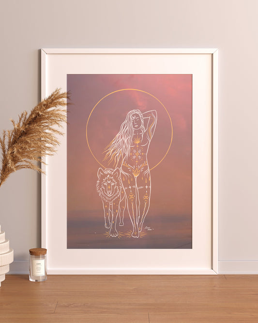 Wolf Woman Print | Spirit Animal Art | Boho Wall Art | Divine Feminine Nature