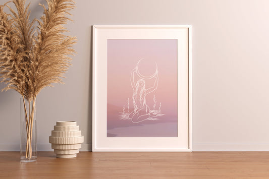 Crescent Moon Goddess Print | Spiritual Art | Divine Feminine