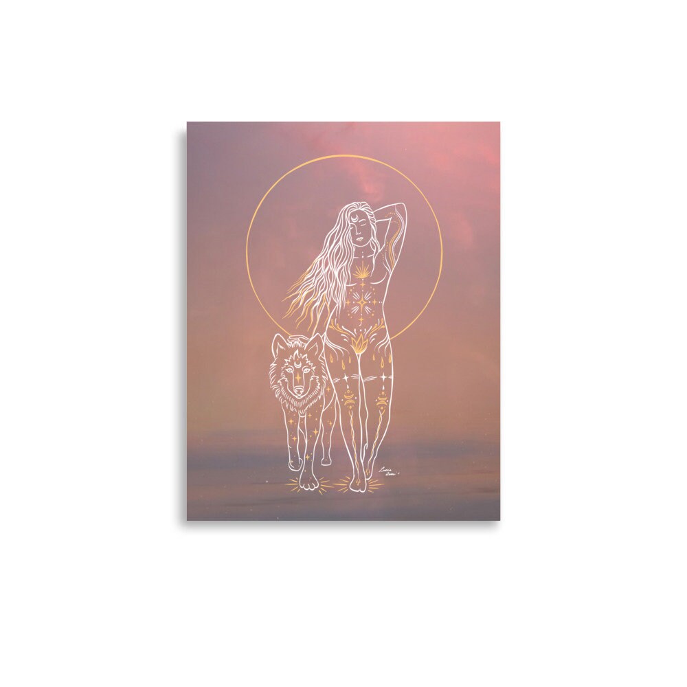 Wolf Woman Print | Spirit Animal Art | Boho Wall Art | Divine Feminine Nature