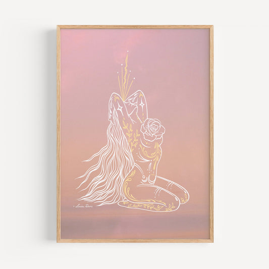 Rose Heart Goddess Print | Spiritual Decor | Divine Feminine Art