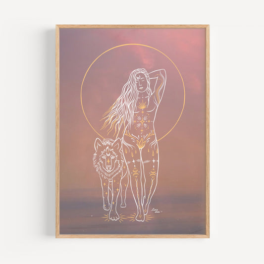 Wolf Woman Print | Spirit Animal Art | Boho Wall Art | Divine Feminine Nature