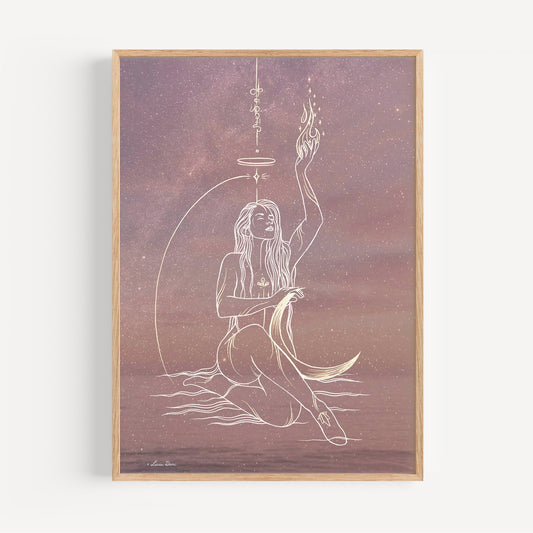 Goddess of Fire Art Print: Empowering Cosmic Boho Decor