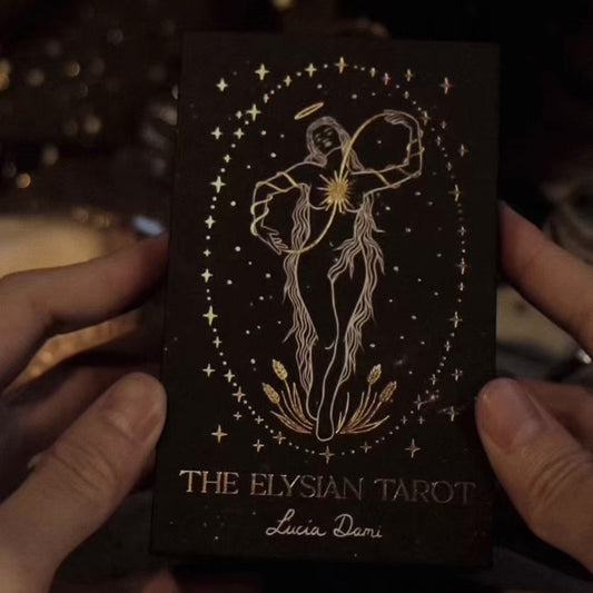 The Elysian Tarot Deck - 78 Gold Foil Cards with Guidebook - Hand Drawn Illustrations
